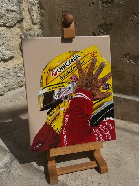 Portrait peint de Charles Leclerc, rouge UniCredit